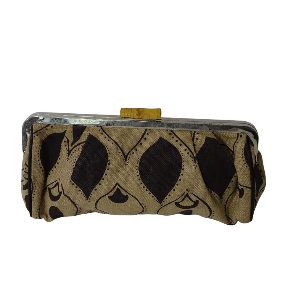Old Navy Beige Brown Clutch Bag Linen Cotton With Clasp Closure FLAW